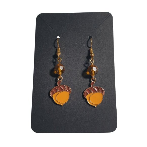 Acorn Drop Earrings Beads Hook Lightweight Fall Dangle Jewelry Handmade Women - Picture 1 of 4